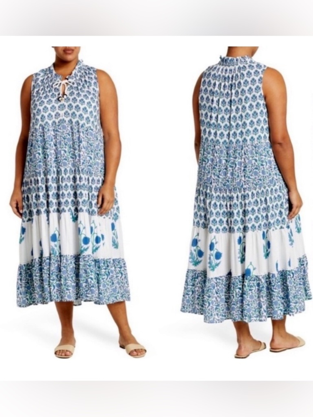 NWT Chelsea & Theodore boho bouquet floral sleeveless tiered maxi dress